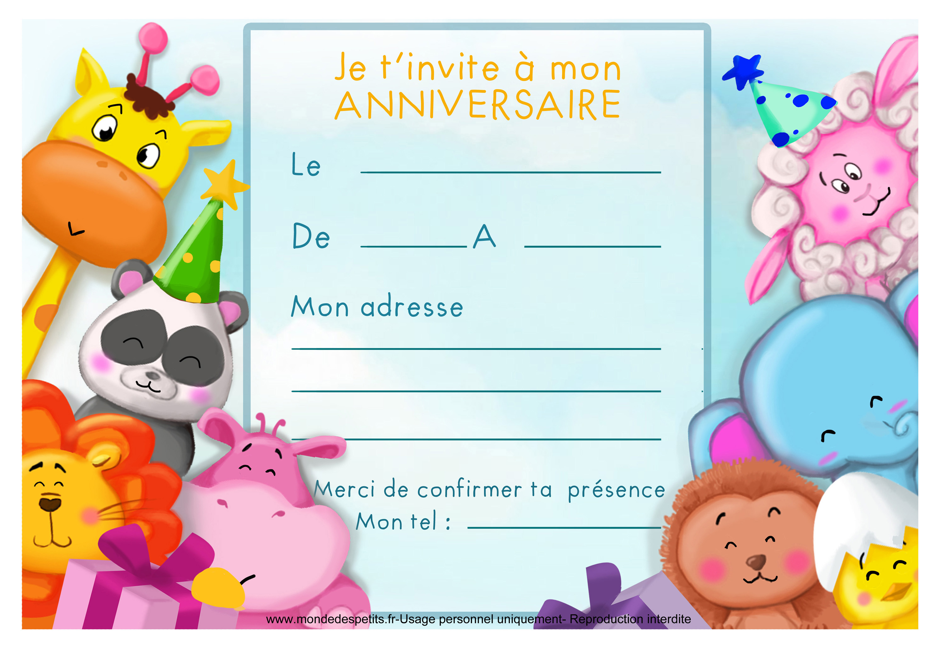 Carte d'Invitation Anniversaire Enfant 7 ans