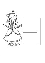 Coloriage de la lettre H de l'alphabet avec les princesses 